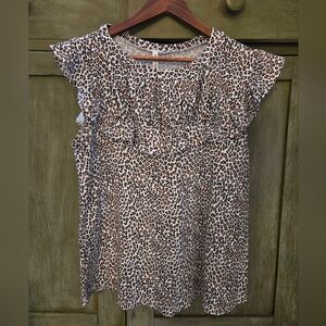 Leopard Print Ruffle Sleeve Blouse